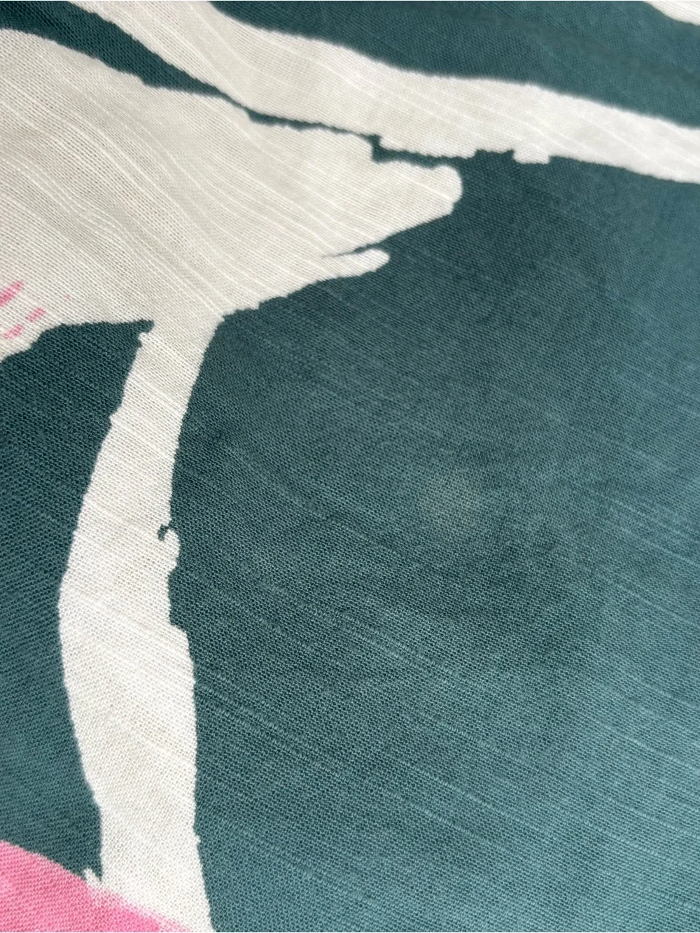 Anthropologie Teal Floral Duvet Cover with Pink Blooms and Olive Stripe Trim